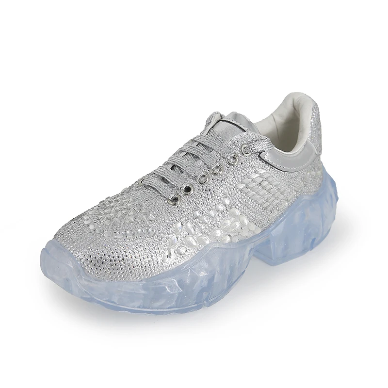 

Crystal Shoes Women Fashion Sneakers Rhinestone Silver Woman Shoes Transparent Jell Girl Ladies Female Footwear Walking Flats