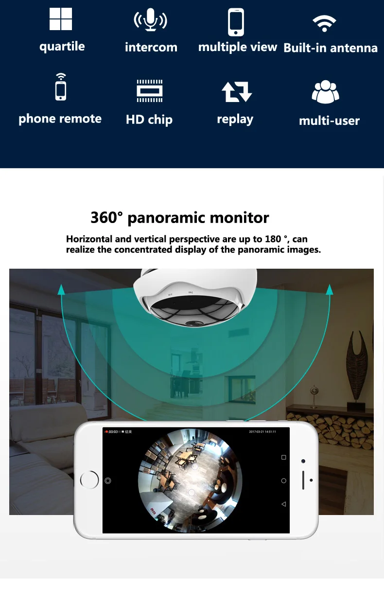  5MP XM 360 degre panoramic Wireless Panoramic Camera Network WiFi Fisheye Security IP Camera Built-