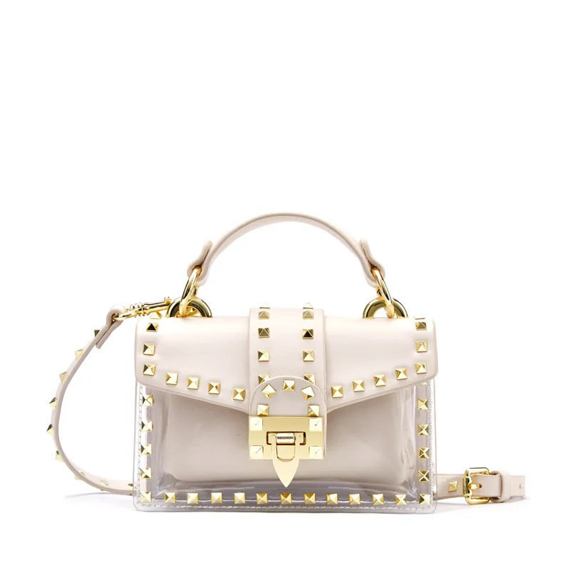 

Transparent Jelly Tote bag 2019 Fashion New High Quality PU Leather Women's Designer Handbag Rivet Chain Shoulder Messenger bags