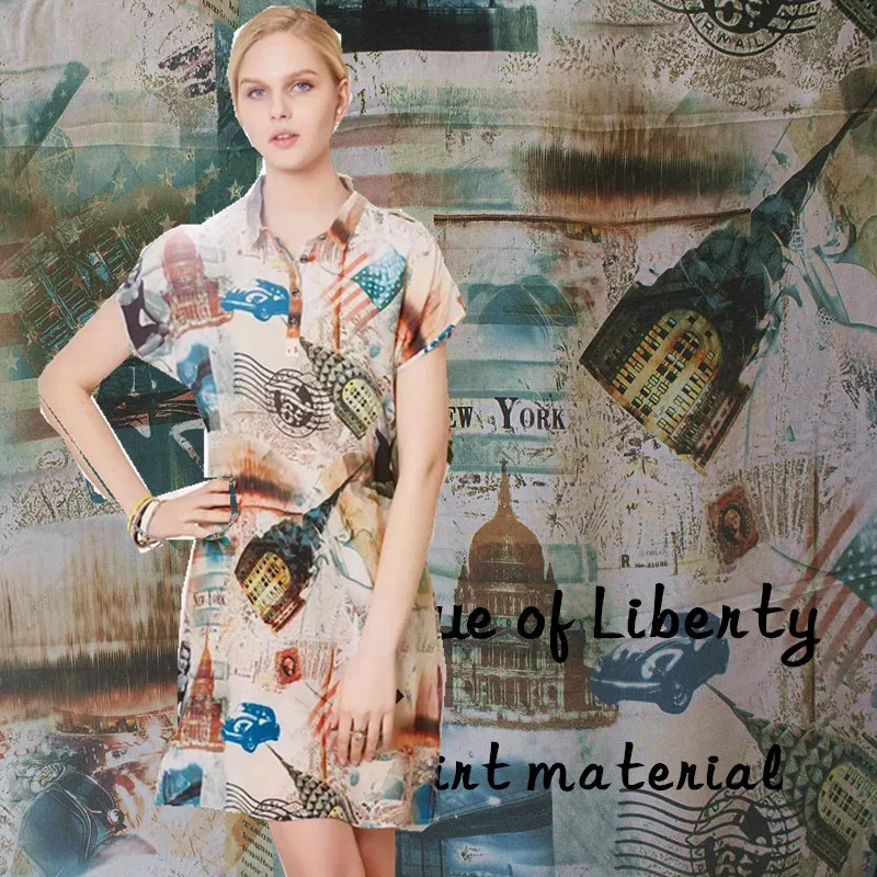 

140cm wide 16mm100% silk fabric silk double crepe wave city girl digital inkjet skirt clothes fabric