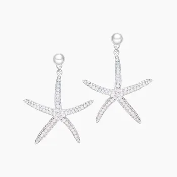 

SLJELY New High Quality 925 Sterling Silver Starfish Earrings Full Micro Cubic Zirconia Stones for Women Seaside Holiday Jewelry
