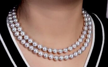 

ddh003809 double strands 8-9mm round silver gray tahitian pearl necklace 28% Discount (A0329)