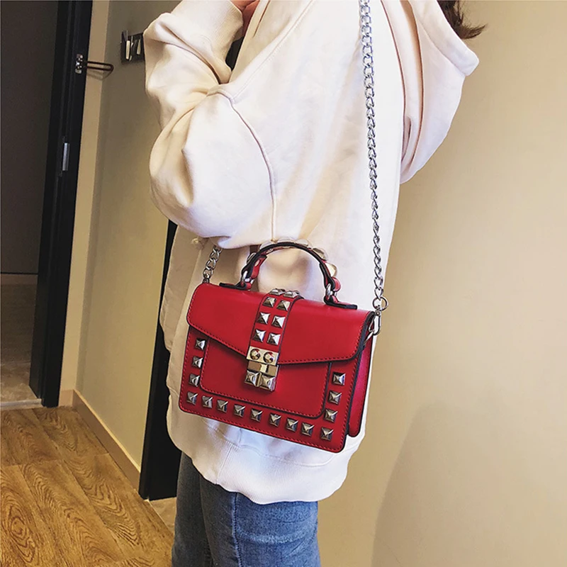Ladies hand bag Simple Rivet Crossbody Bags Small Square Shoulder Bag womens handbags and purses brand chain bag for women Ladies hand bag Simple Rivet Crossbody Bags Small Square Shoulder Bag womens handbags and purses brand chain bag for women