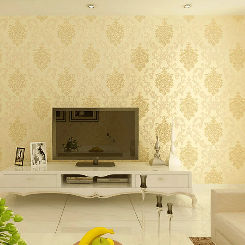 europe 3d wall paper of walls papel de parede flocking sprinkle gold murals damask wallpaper roll