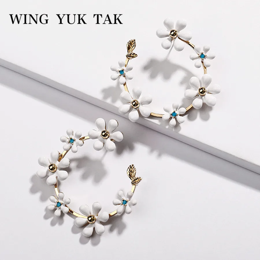 Wing yuk tak цветок из белой эмали серьги для женщин элегантные модные ювелирные изделия ручной работы Капельное масло серьги
