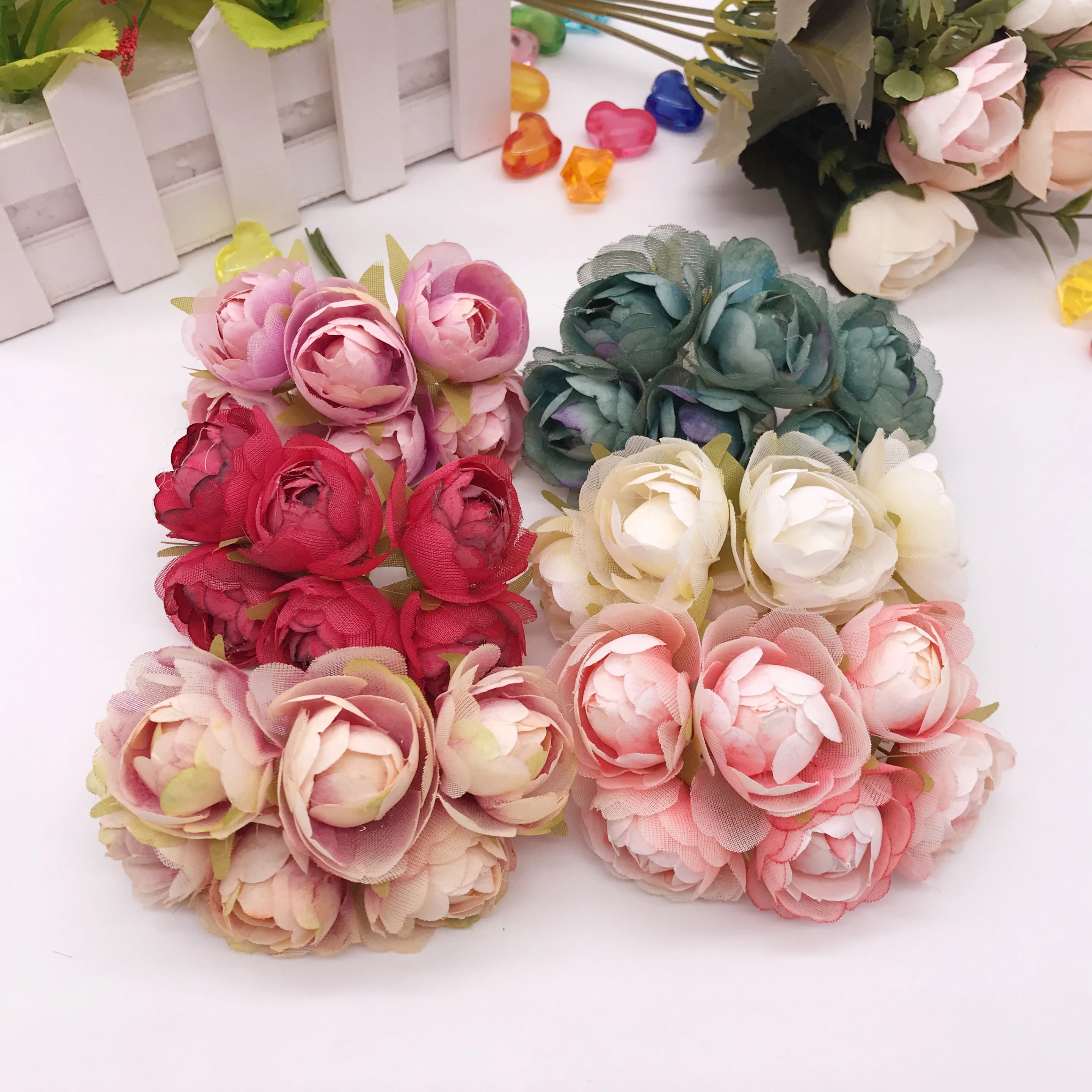 

6pcs/lot new bottom gauze rose bouquet artificial flower For wedding home Christmas decoration DIY wreath scrapbook gift box