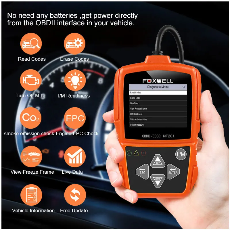 Диагностический сканер Foxwell NT201 OBD2 ODB2 считыватель кодов неисправностей двигателя