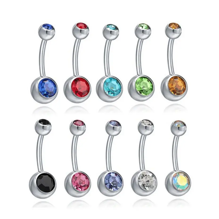 Belly Button Ring Body Jewelry Colorful Beaded Diamond Shaped Charm with Red Gem Stone Belly Button Ring