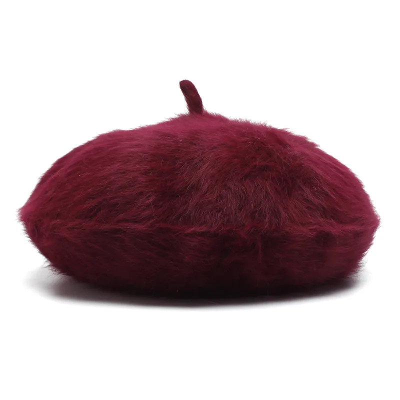 

black white red Women faux Rabbit Fur Berets Hats Casual Solid Autumn Winter soft warm Female Bonnet Caps boinas de lana mujer