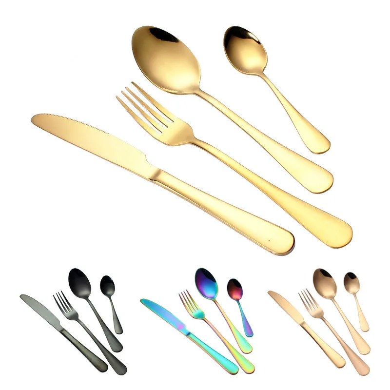 

4pcs/Set Stainless Steel Flatware Set Include Knife Fork Spoon Outdoor Tableware for Picnic Camping,Hiking,BBQ Black Gold