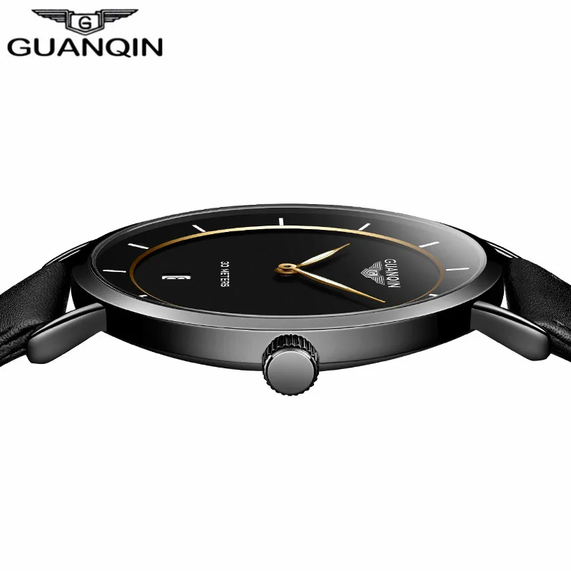 

Mens Watches Top Brand Luxury GUANQIN Simple Design Ultra Thin Quartz-Watch Men Casual Leather Male Watches relogio masculino
