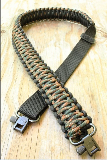 Регулируемый ремень для ружей Paracord черный и лесной камуфляж с Вертлюгами|gun sling