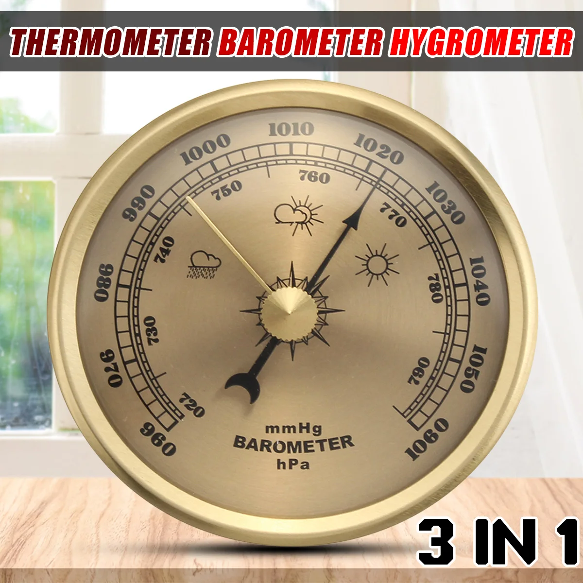 Zeast 1Pcs 70mm Metal Plastic Handheld Hangable Thermometer Barometer