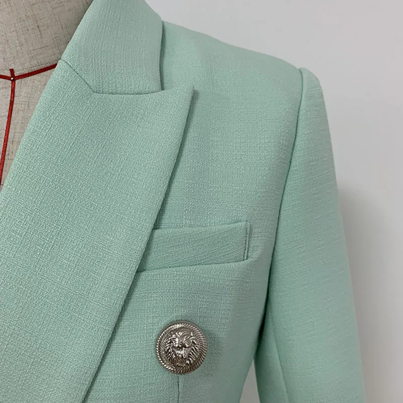 High Quality New 2019 Designer Green Office Lady Blazer Women's Chic Lion Buttons Double Breasted Blazers Jacket Female Outwear