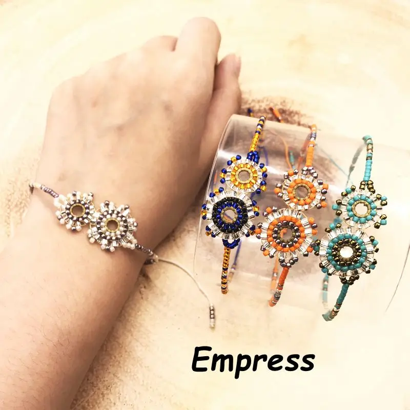 

2018 Empress New Fashion Woman Double Circle Beaded Woven Flower Crystal Bracelets Glass Miyuki Beads Rope Chain Adjustable