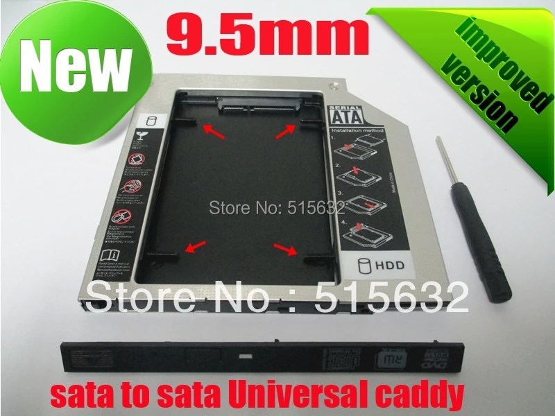 2016 SATA 2nd HDD HD Жесткий диск 9.5 мм Универсальный Caddy CD/DVD-ROM залива улучшенная версия