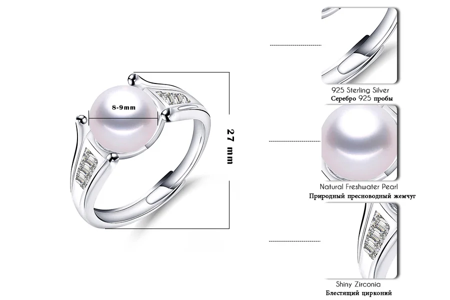 Lindo, модное 925 пробы Серебряное свадебное кольцо для женщин, элегантное высококачественное кольцо из натурального жемчуга, вечерние ювелирные изделия 9-10 мм