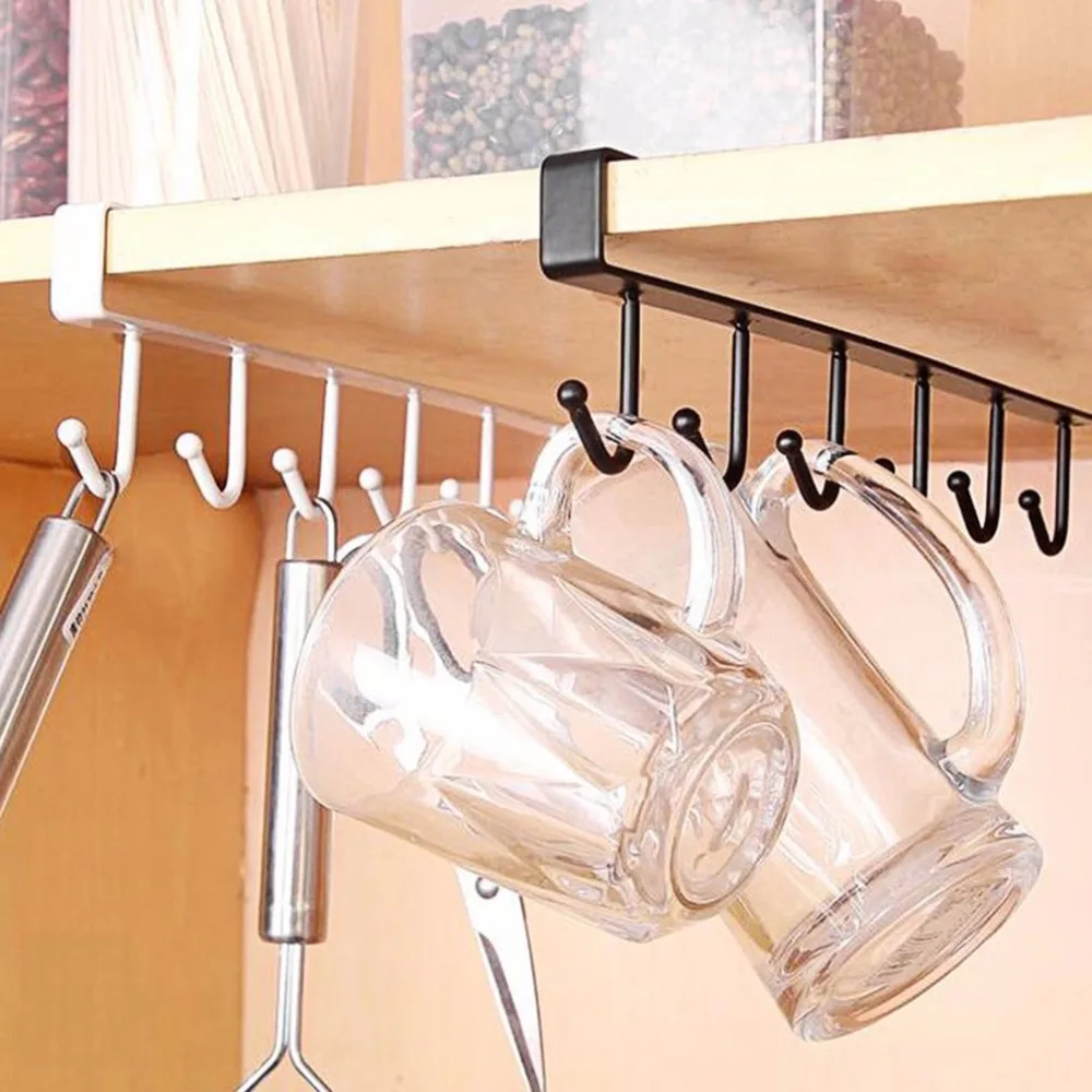 

U Type Design 6 Hook Rack Bathroom Kitchen Organizer Seamless Hanging Multi Hooks Wine Coffee Cup Storage Holder Dishes Racks
