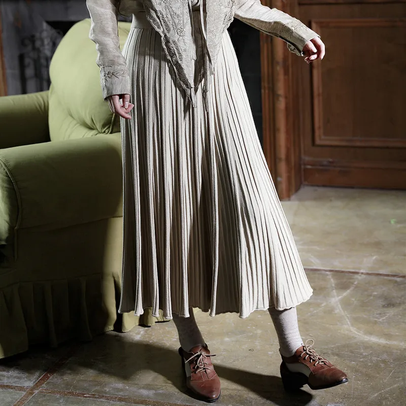 LYNETTE S CHINOISERIE Autumn font b Women b font Camel pleated slim all match thin knitted