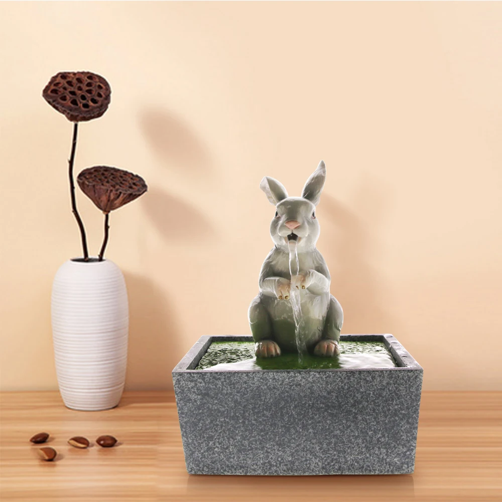 

Resting Rabbit Decorative Sculpture Electric Water Fountain Interior Air Freshener Waterfall Bunny Table Relaxing Water Fountain