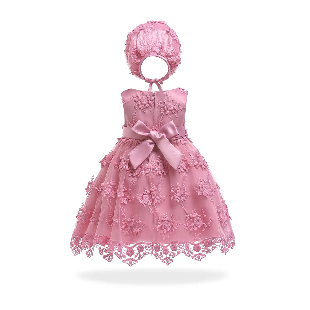 Платья для младенцев с хлопковой подкладкой г., новое дизайнерское Персиковое платье для малышей на 1 год, вечерние платья с шапкой для девочек на день рождения