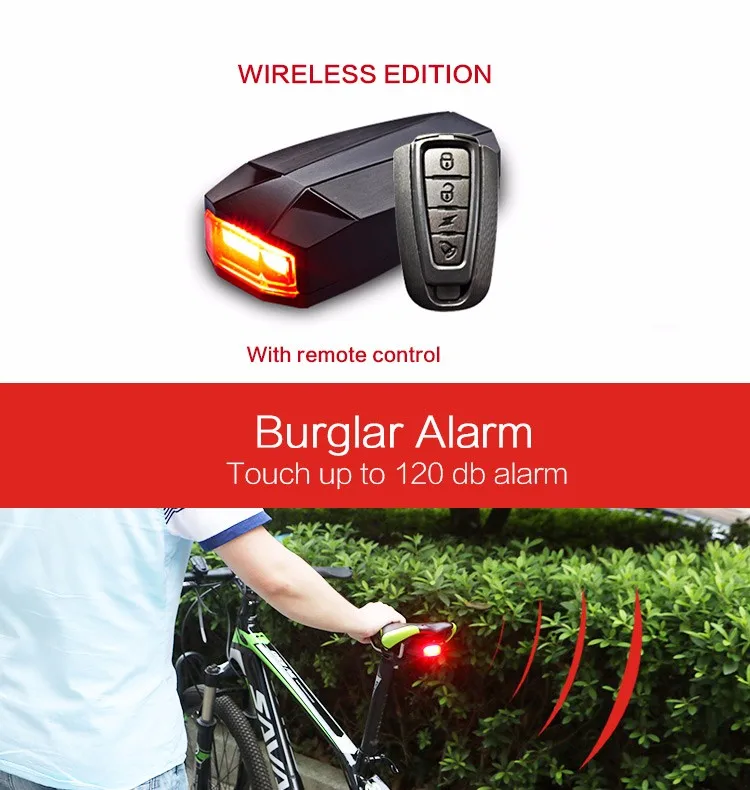 Best Anti-thift MTB Bike Alarm Rechargeable Bicycle Laser Light Mountain Bike Rear Light Wireless Remote Control Alarm Cycling Lights 10