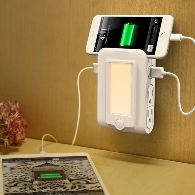 

Multifunction LED Night Light Sensor With USB Charging Socket Automatic Light Lamp Intelligence Light for Bedroom Warm Light