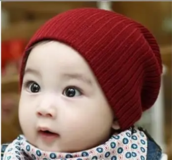 

Baby solid color wool Knitted caps Newborn autumn winter warm Cute Hats Kids Boys Girls Caps