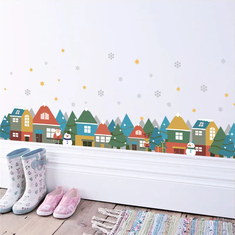 Рождество Зима Снег городской дом стены стикеры наклейки окна вечерние украшения год домашний декор плакат на стену