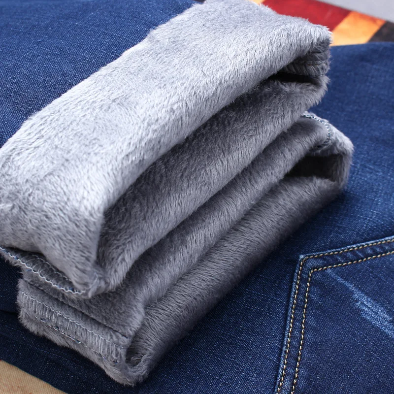 

ICPANS Warm Jeans Men Fleece Classic Straight Stretch Black Winter Denim Jeans Pants For Men Big Size 40 42 Male Clothing 2019