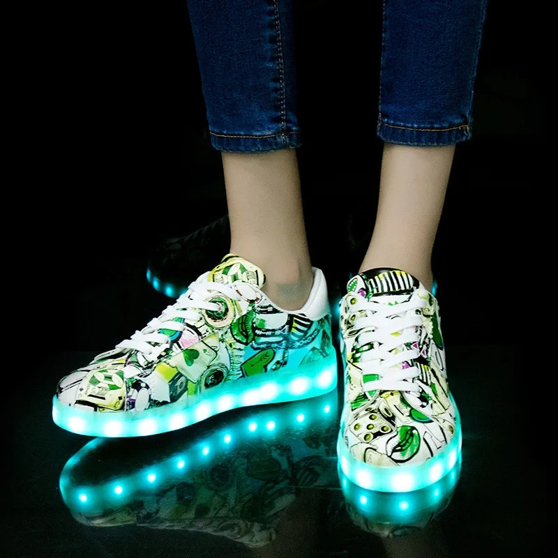 Размеры 27-42 Обувь со светодиодной подсветкой светящиеся кроссовки светильник обувь с подсветкой; кроссовки с подсветкой подошвы корзина для мальчиков и девочек Детские Зимние Feminino Tenis