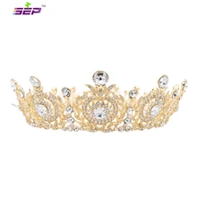 High Quality Big Round Flower Gold Tiara Crown Headband Austrian Crystal Women’s Prom Wedding Jewelry Free Shipping SHA8641-1