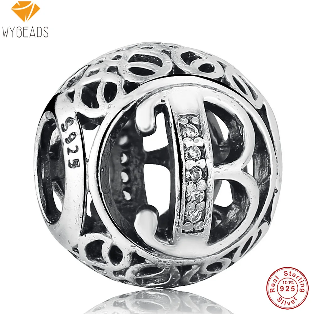 

WYBEADS 925 Sterling Silver Charms Alphabet B Letter CZ European Bead For Snake Chain Bracelet Bangle Original Jewelry Making