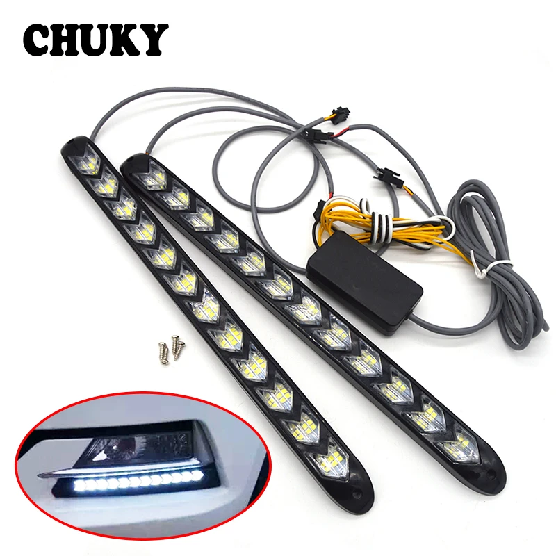 

CHUKY 1Set Car LED DRL fog lamps Turn Signal with Yellow Steering For Toyota Corolla CHR Skoda Octavia A7 A5 2 Honda Accord Fit