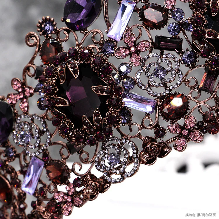 HimstoryLuxury Фиолетовый Кристалл Королева Принцесса Диадемы Корона благородные фиолетовые стразы диадема для невесты Свадебные аксессуары для волос
