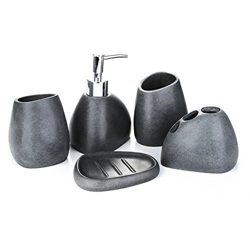 Bathroom Accessories Set Resin Bathroom Bath 5PC Set Gravel black sand resin bathroom soap dispenser hole tooth brush holder Bathroom Accessories Set Resin Bathroom Bath 5PC Set Gravel black sand resin bathroom soap dispenser hole tooth brush holder