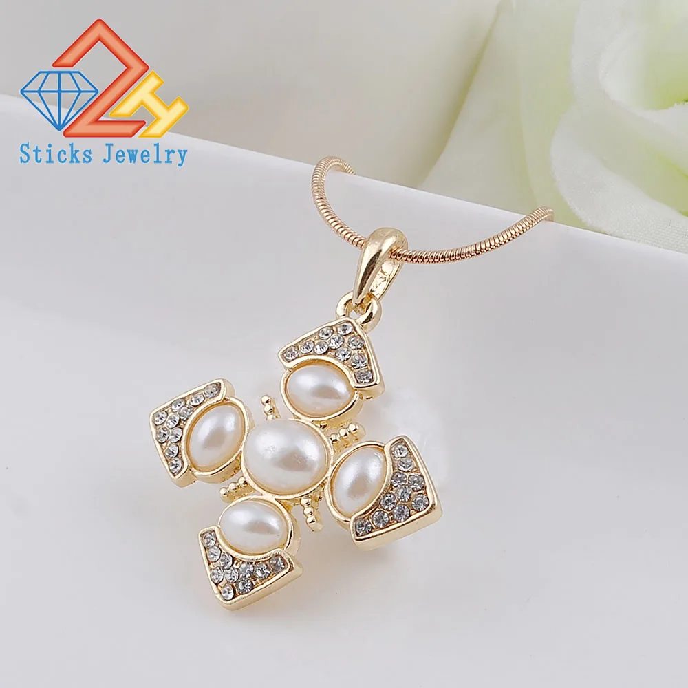 

Lovely Chic Infinity Crosses on a Long Gold Colour Chain Simulated Pearl Necklaces for Women Jewelry Gift