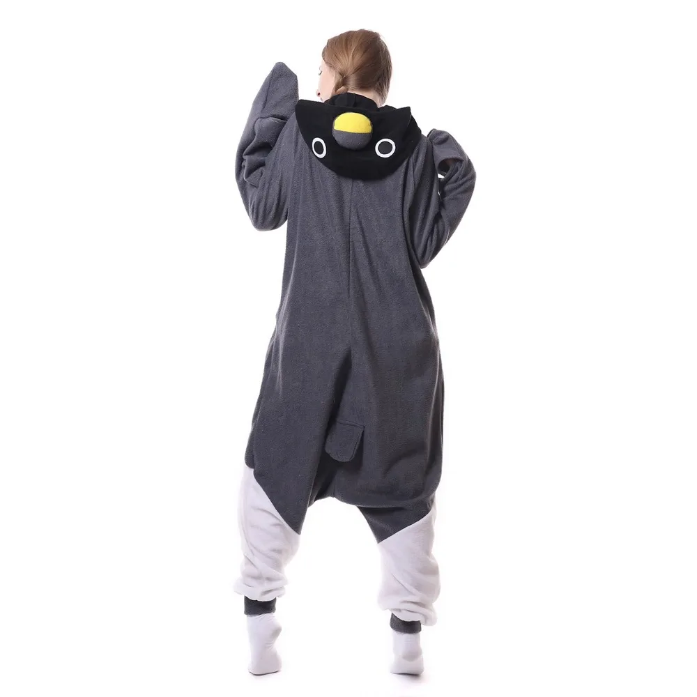 HKSNG New Adult Animal Grey Penguin Onesie Kigurumi Pajamas Gray Cartoon Fleece Costumes Jumpsuits Christmas Gift For Women Men