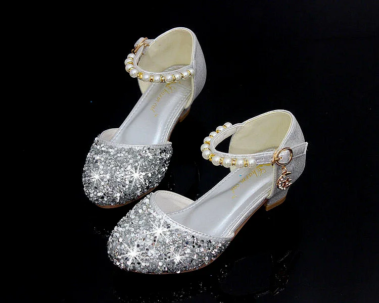 Contas de Cristal Sapatos de Dança de Salto Crianças Menina Sapatos Meninas Alto Festa Princesa Tamanho 26-38 Tira Rosa Gzx03 8 Cheap Sapatos de couro