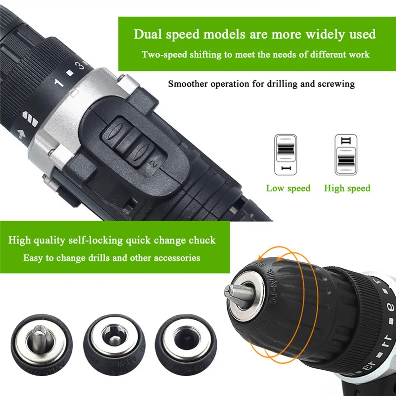 12V Li-Ion Power Tools Electric Dril Kit Rechargeable Electric Screwdriver Double Speed With 9PCS Drill Toolbox Torque Screw Gun (8)