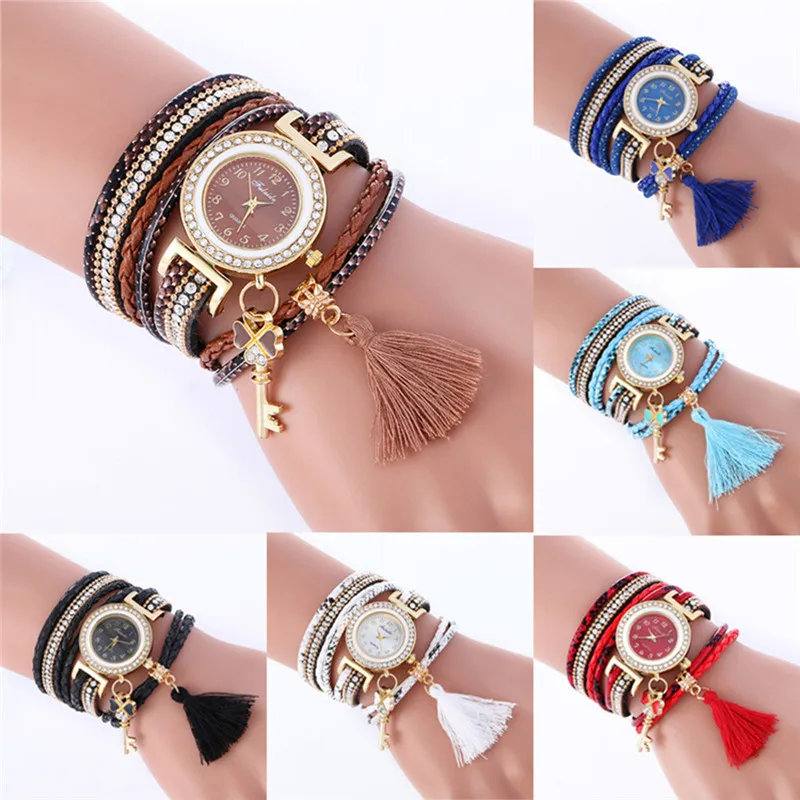 women watches bracelet watch feminino watches women rhinestone Fashion Weave Leather Bracelet Ladies Clock wholesale
