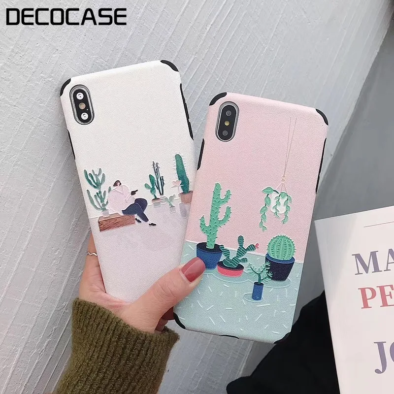 DECOCASE Cute Funny 3D Cactus Cartoon Pink Women Girls Friends Couple Phone Cases for iPhone 6 6s 7 8 Plus X XR XS Max Covers |