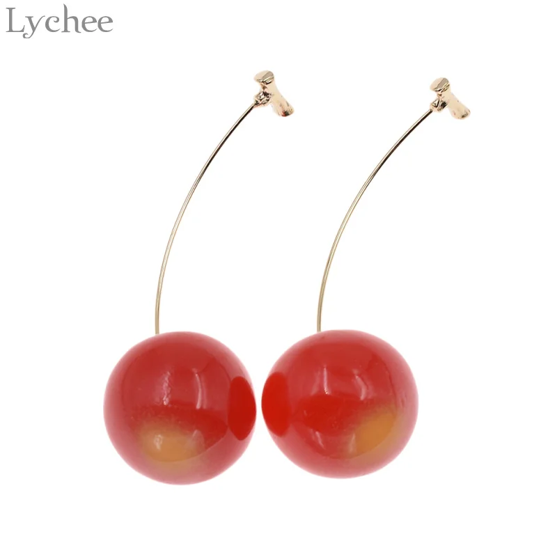 Lychee Trendy 1 Pair Acrylic Cherry Shape Dangle Earrings Lovely Female