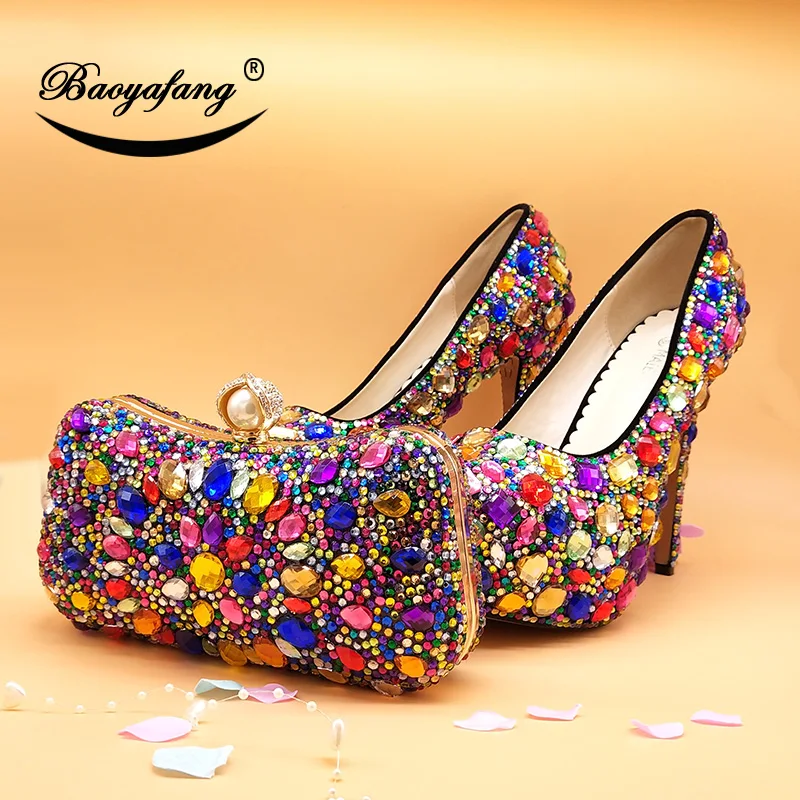 Women wedding shoes with matching bags Multicolored Crystal High heels platform shoes Ladies Paty Dress shoes women Pumps Women wedding shoes with matching bags Multicolored Crystal High heels platform shoes Ladies Paty Dress shoes women Pumps