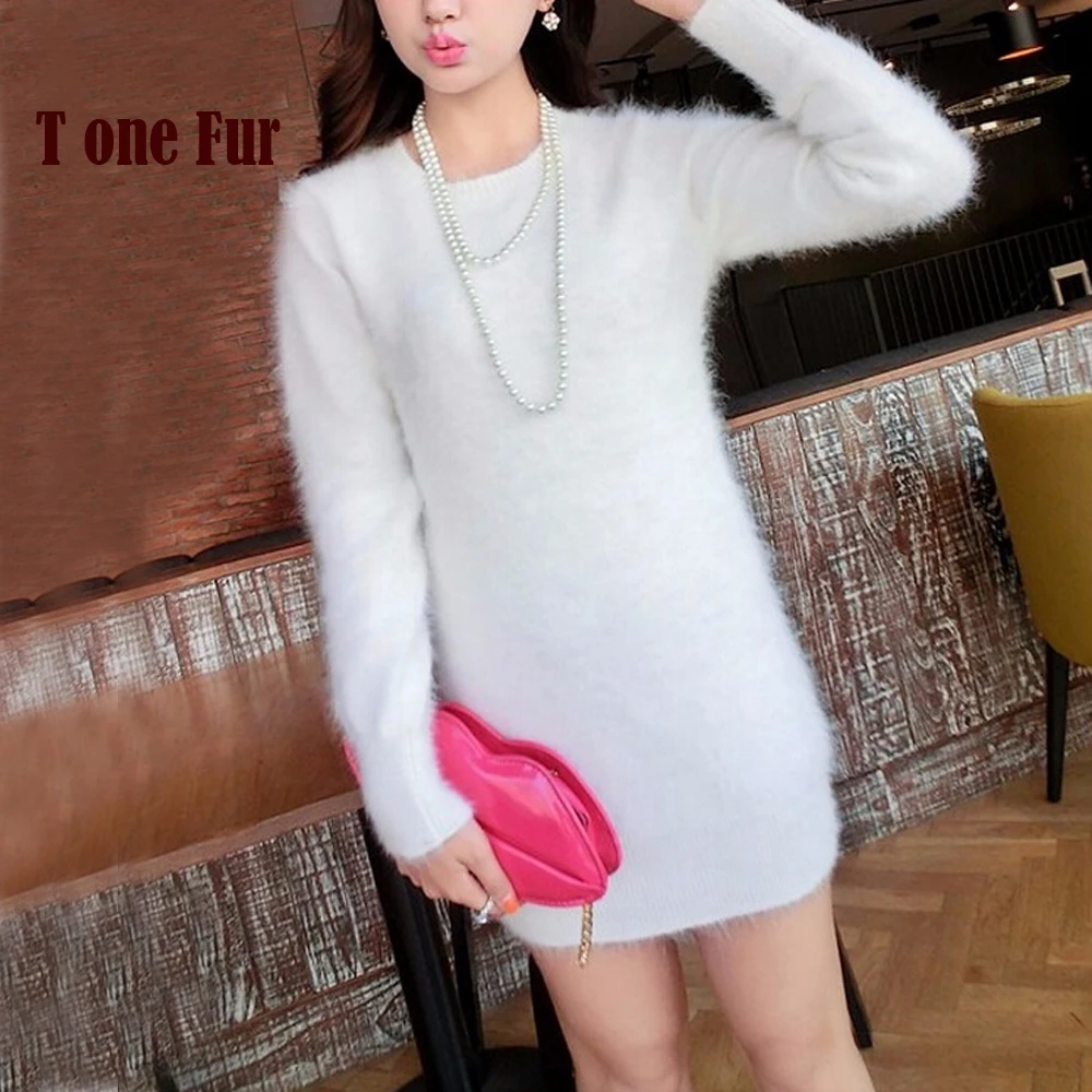 

2019 New Arrival 100% Pure Mink Cashmere Fur Sweater Dress Real True Mink Cashmere Pullovers Genuine Dress KFP868