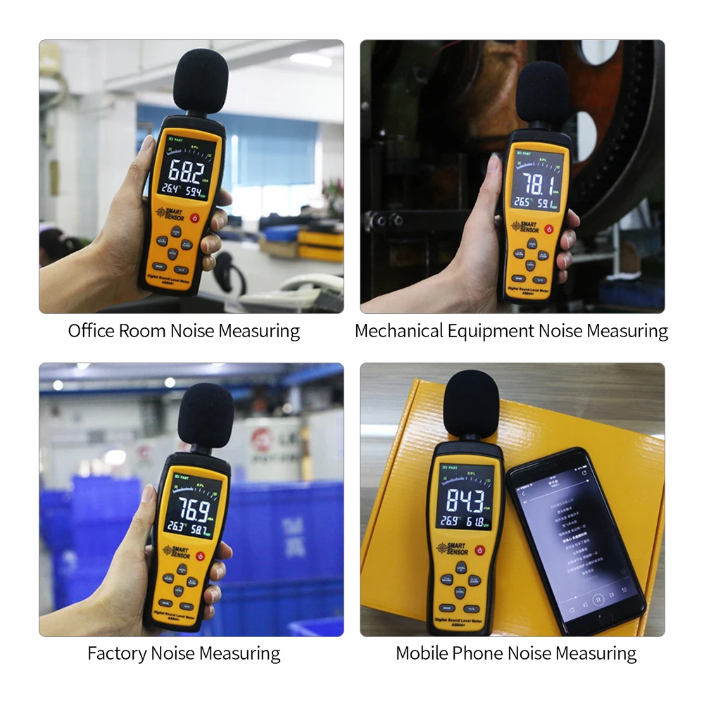 30-130 dB Digital Sound Level Meter Thermometer Hygrometer Noise Volume Tester with USB Connect Computer Data Record Function