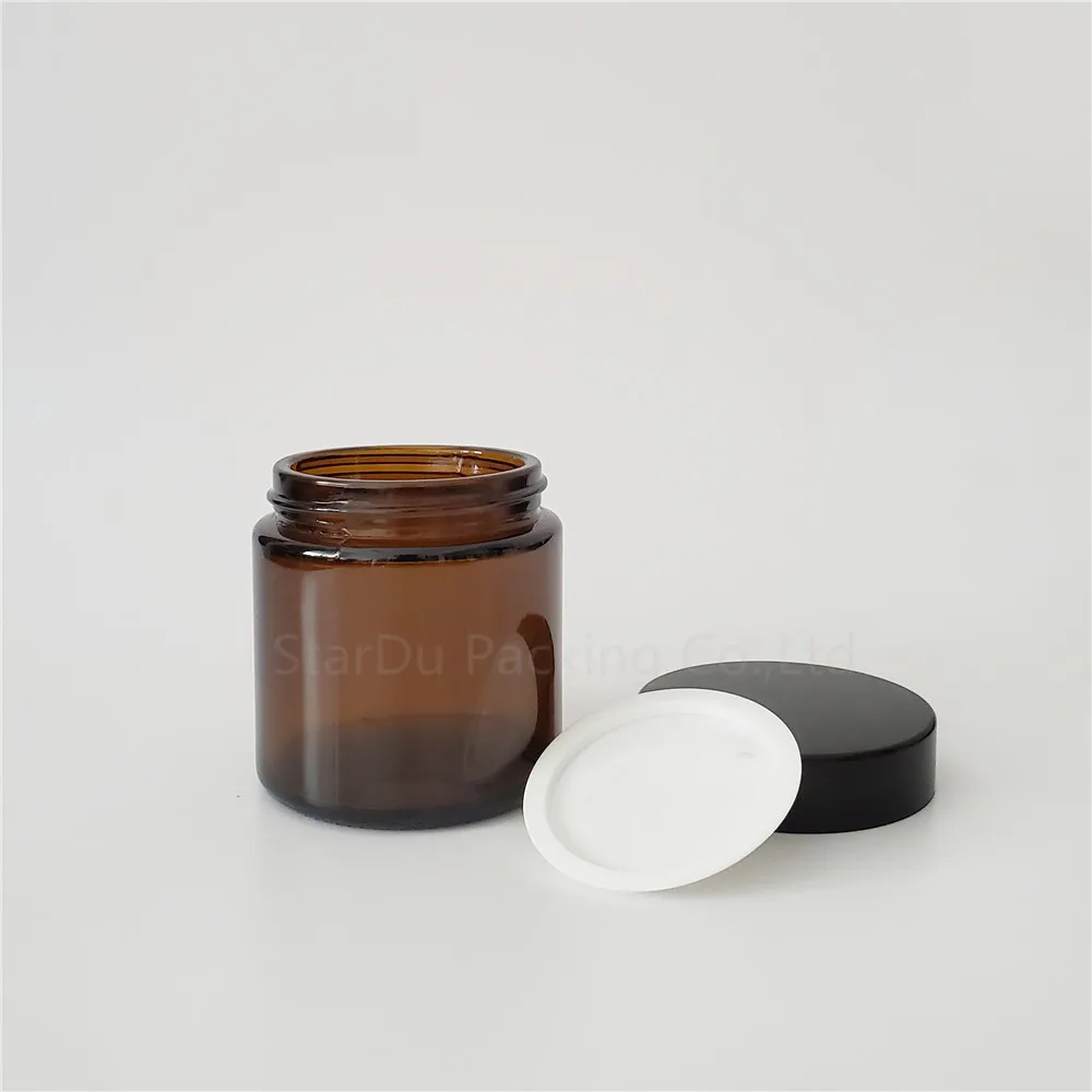 3pcs 100g Glass Jars For Cosmetics Amber Cream 100cc Cosmetic Packaging With Lid Black Plastic Caps | Красота и здоровье
