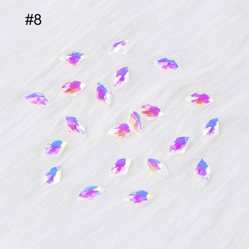 AB Flat Back Glass Nail Art Rhinestones 50pcs Manicure Flat Shaped Magical Shaped Diamonds Japanese AB Mocha Flat Rhinestone, 12