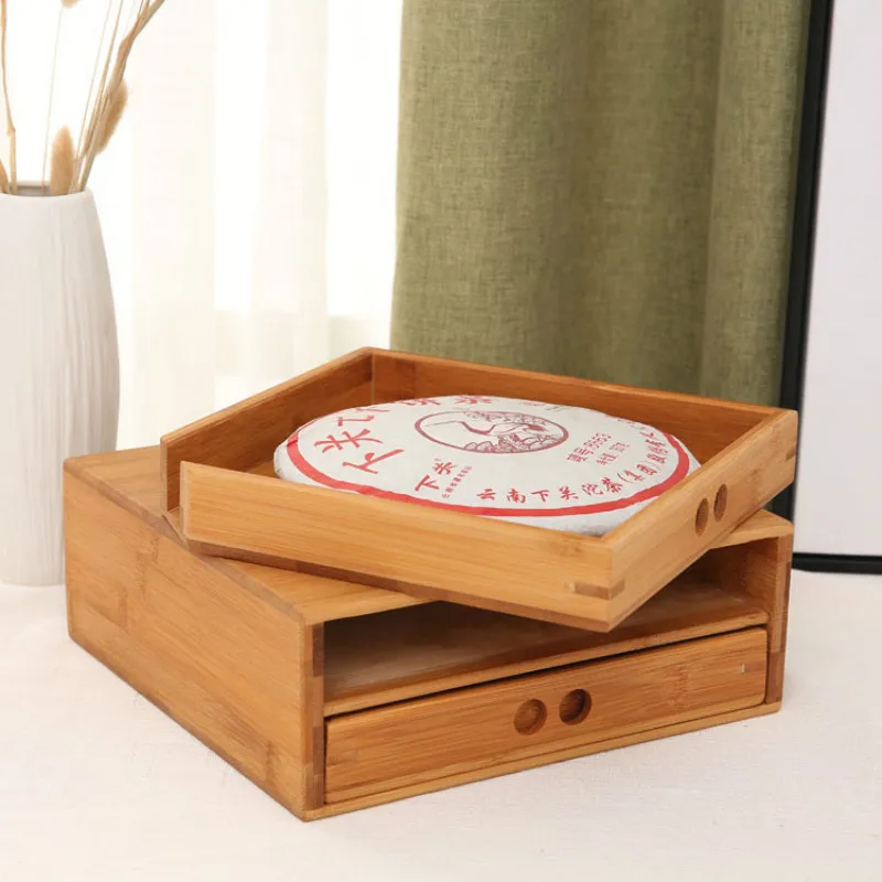 

Natural Bamboo Pu'er Tea Canister Box Wood Color Tea Tray Kung Fu Set Teaware Accessories A