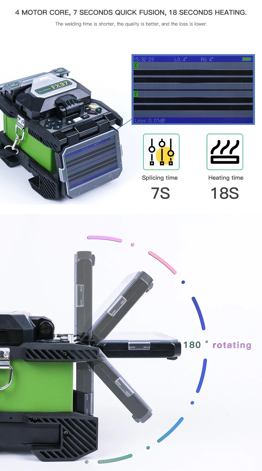 FTTH машина для сращивания оптического волокна KOMSHINE FX37 оптоволоконный сварочный аппарат как Fujikura 70s Splicer, INNO оптоволоконный сварочный аппарат